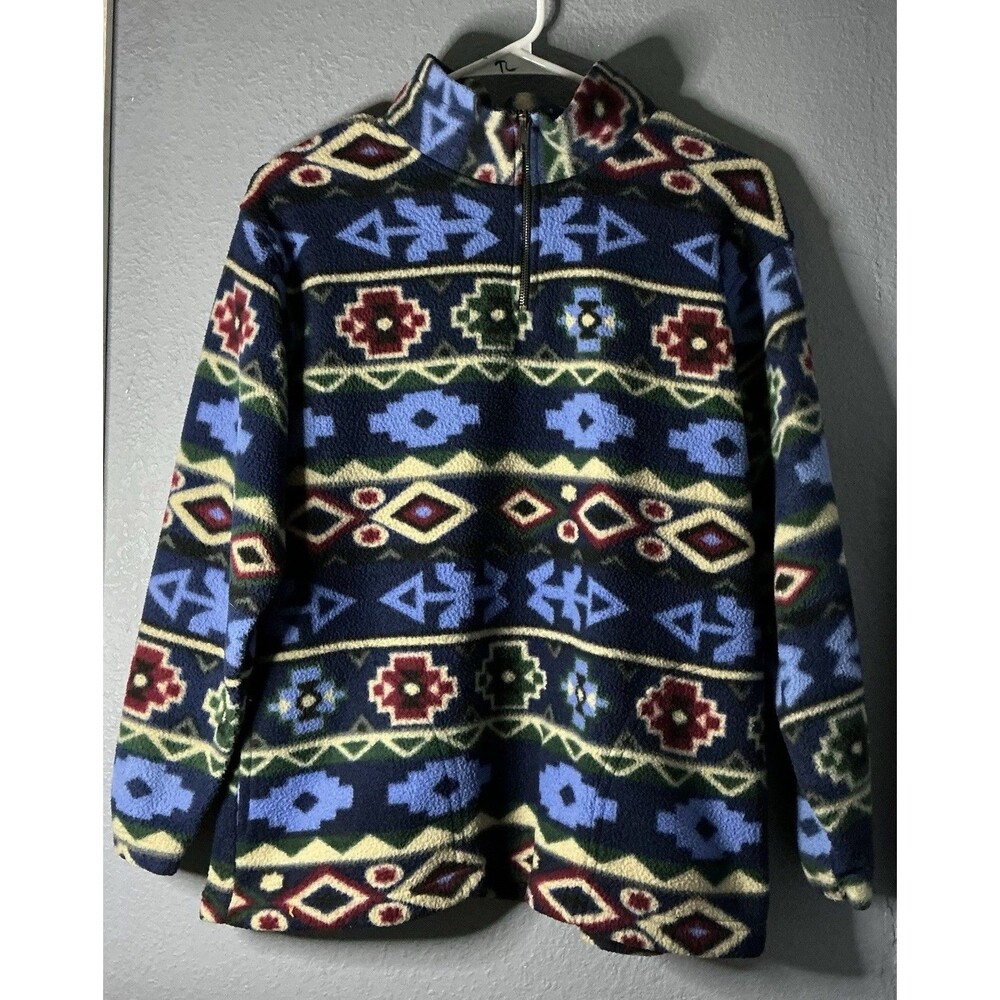 VTG Santana Aztec 1/4 Zip Fleece Pullover Kids Unisex 14/16 1990s Navajo Native